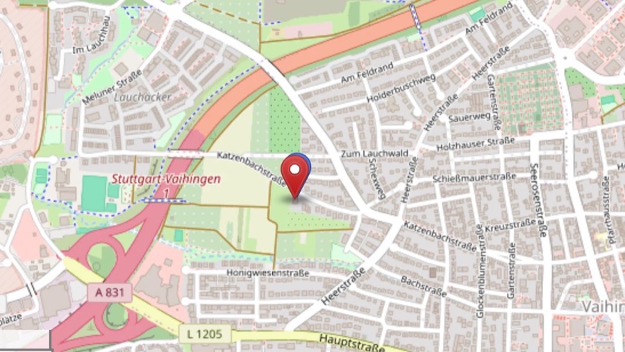 Kartenausschnitt: Katzenbachstraße 127 in Stuttgart-Vaihingen