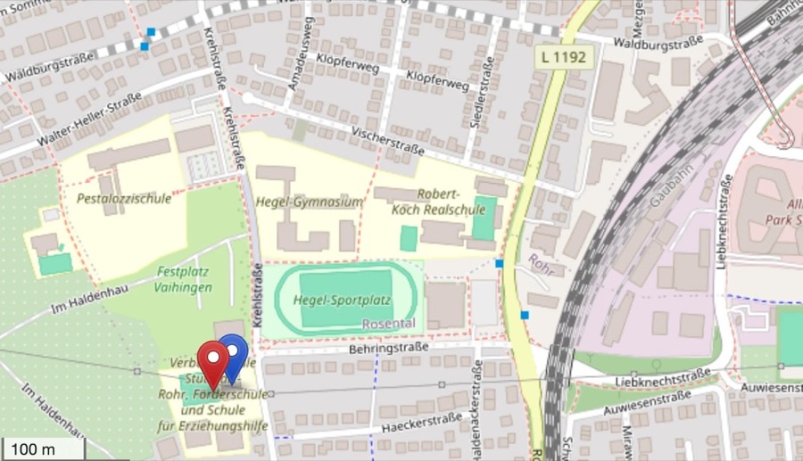 Kartenausschnitt: Verbundschule Stuttgart-Rohr, Krehlstraße 90